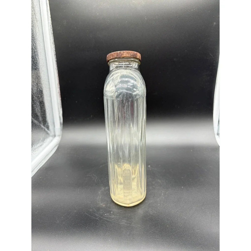 Vintage Ribbed Glass Bottle with Metal Cap Rustic Farmhouse Decor Storage‎
